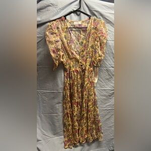 Floral Sheer Dress with Ruffled Sleeves
